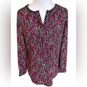 Talbots Petites Pink and Black Floral Long Sleeve Blouse Size Small Petite